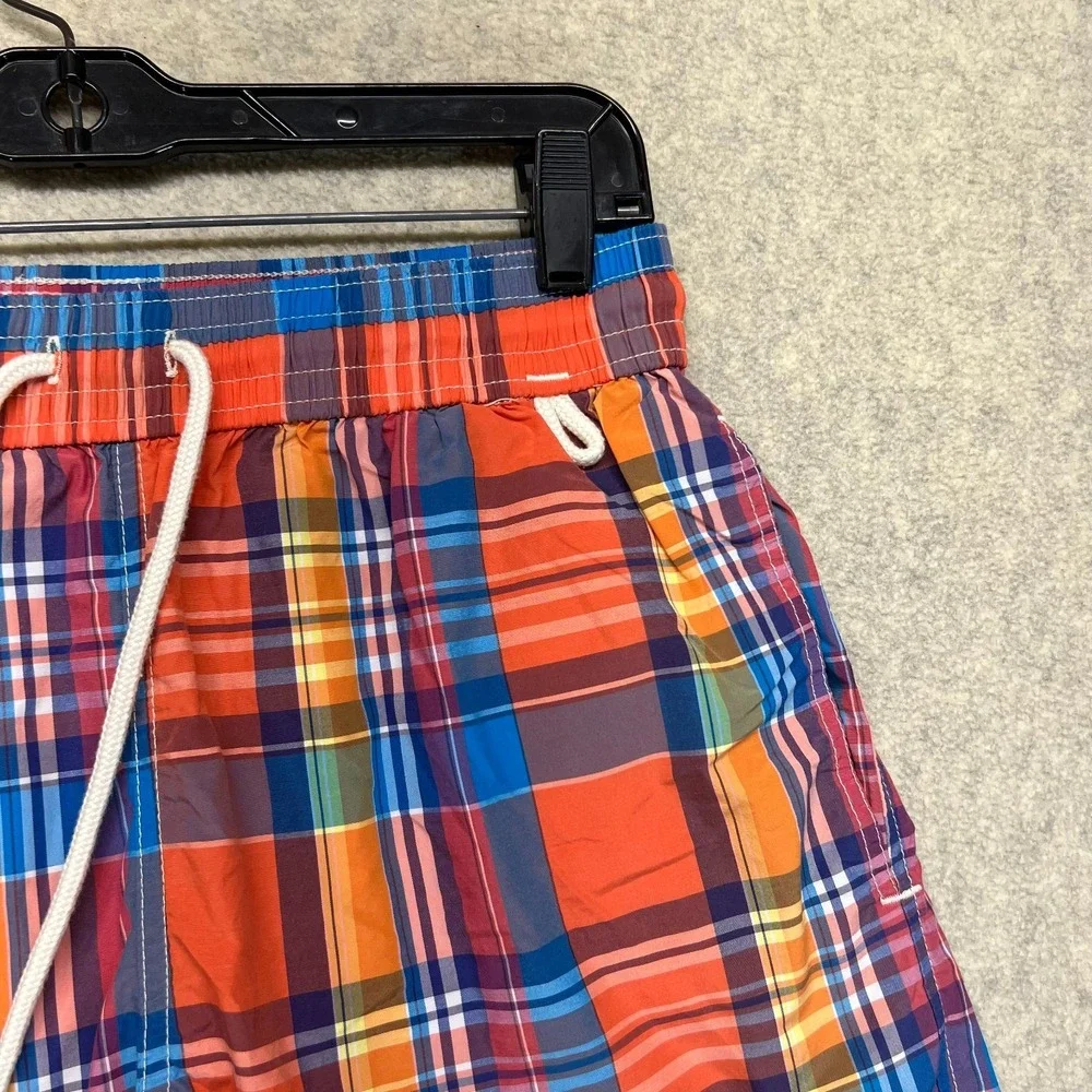 Polo Ralph Lauren Mens Swim Trunks Multicolor Plaid Drawstring Pony Logo Beach S